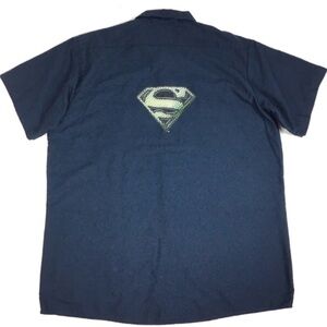 DICKIES Work Shirt Superman Logo Superhero Button Up Short Sleeve Navy Size XL